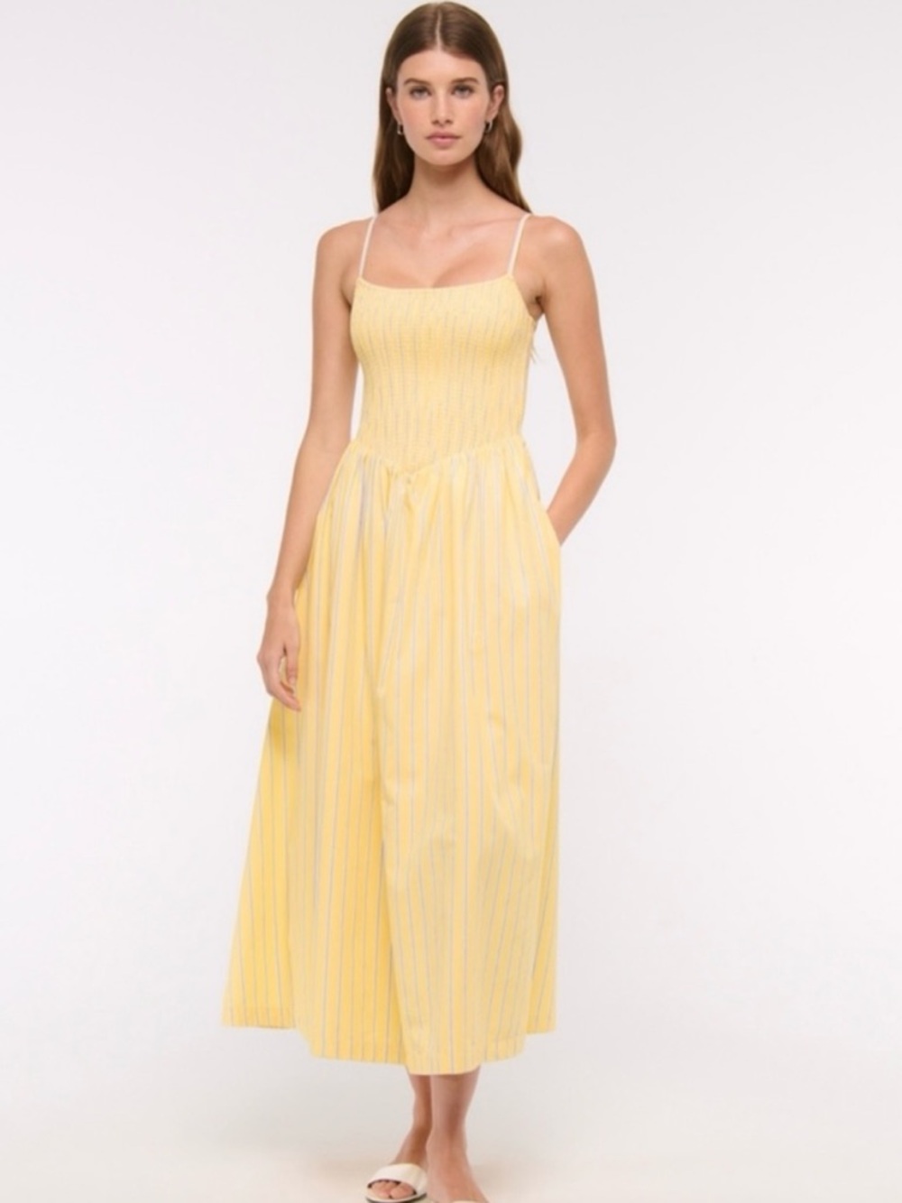 Abercrombie & Fitch Dipped Waist Smocked Midi Dress - XS
